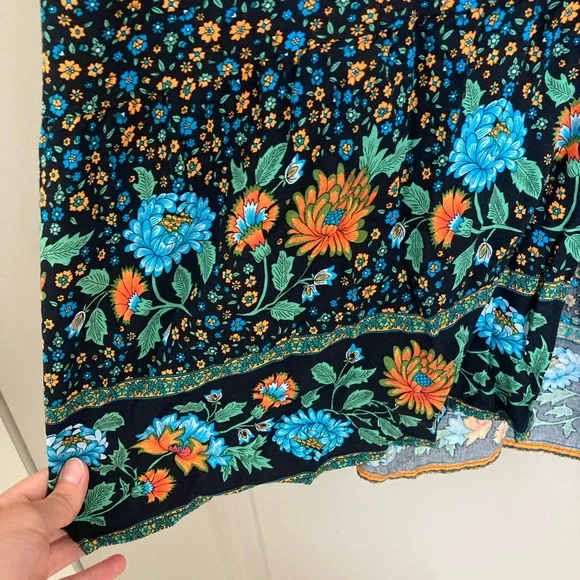 Floral Sleeveless Midi Dress - Black and Orange - Picture 7 of 10